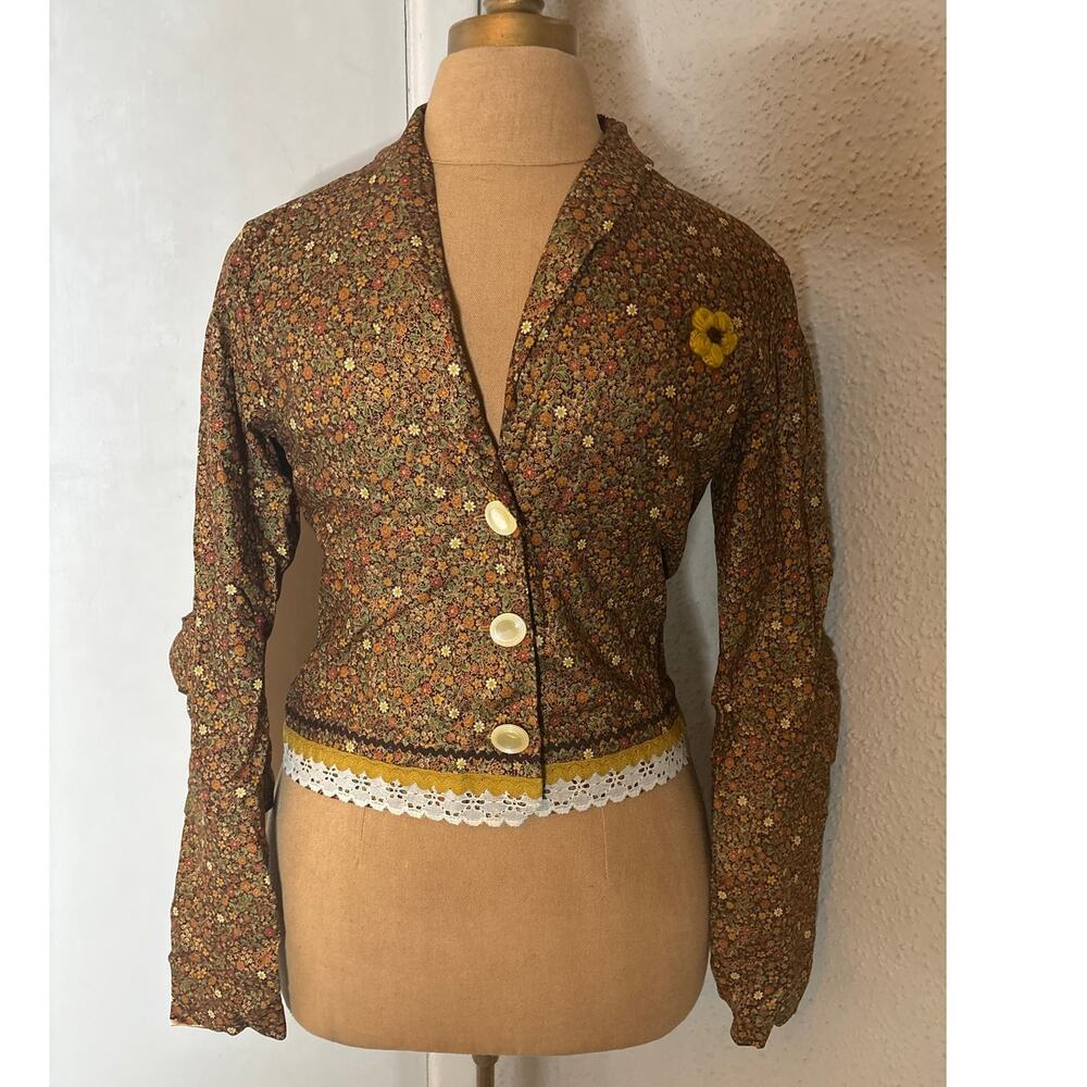 Jaime Lee Floral Lace Ruched Sleeve Blazer Jacket S Cottagecore Fairycore Fall